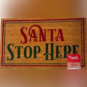 NWT Santa’s Workshop “Santa Stop Here” Coir Rubber Backed Christmas Door Mat